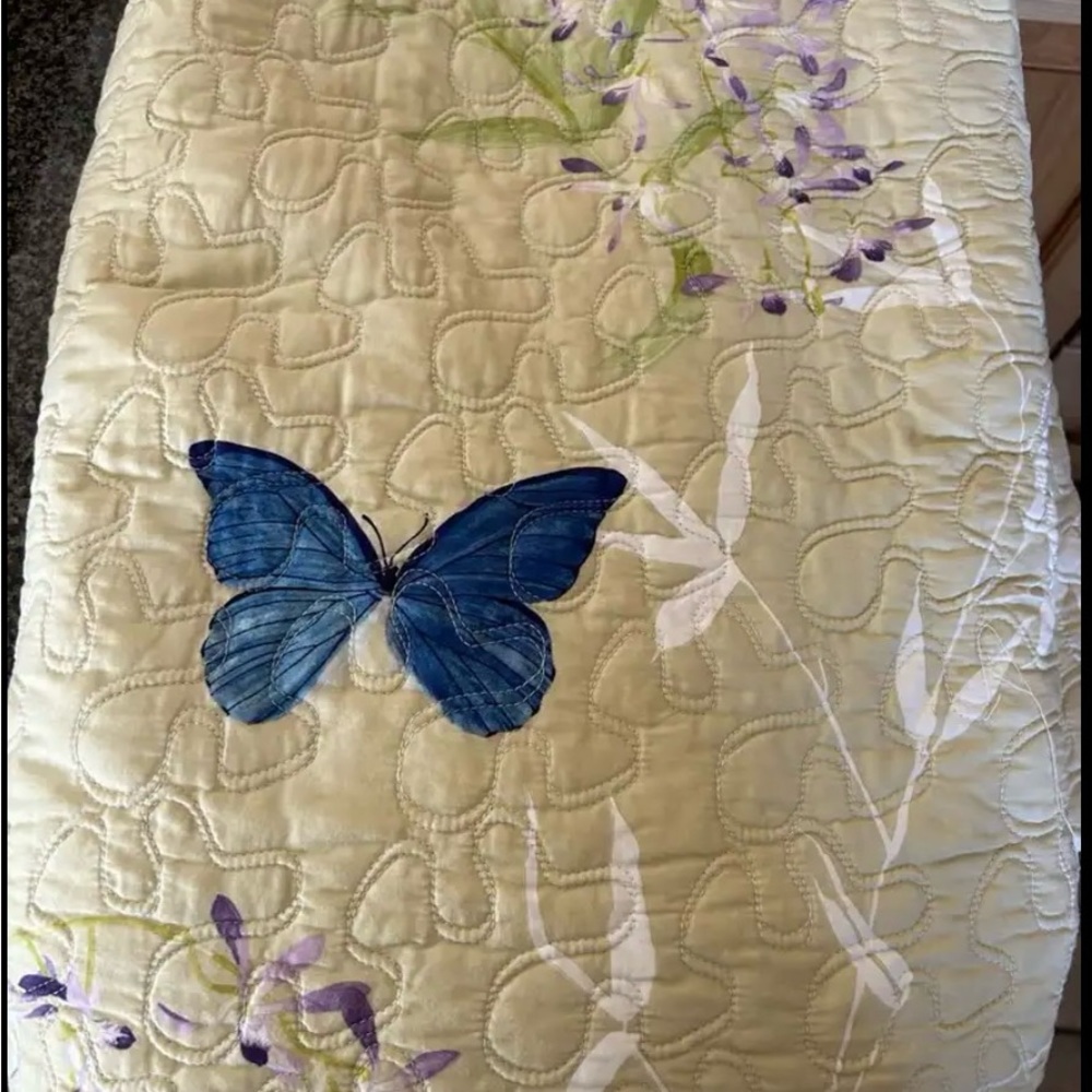 Yves Delorme queen butterfly coverlet and 2 king pillow cases